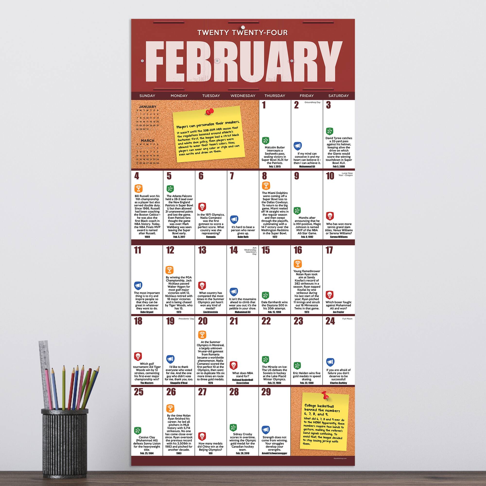 TF Publishing 2024 Sports Facts & Trivia Wall Calendar